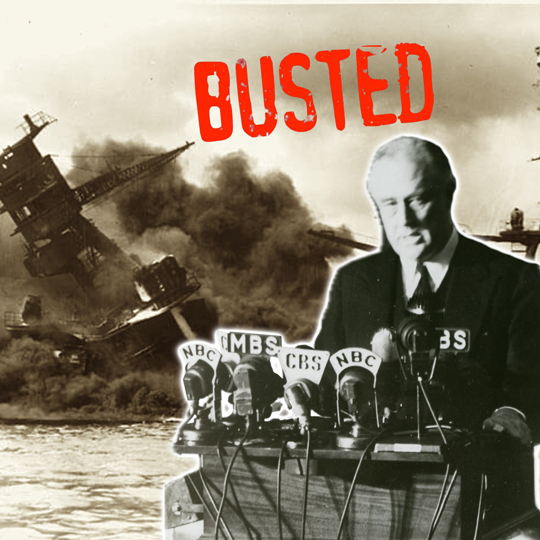 Franklin D. Roosevelt portrait and Pearl Harbor image